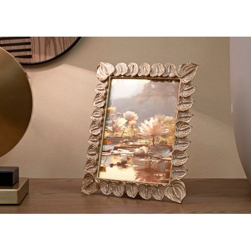 Cadre Photo Rectangulaire Doré En Résine Motif Pétales 20,5x26 Cm Pour Photo 15x20 Cm