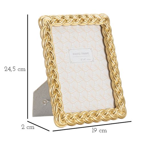 Cadre Photo Rectangulaire Doré En Résine Motif Ruban Tressé 19x24,5 Cm Pour Photo 15x20 Cm