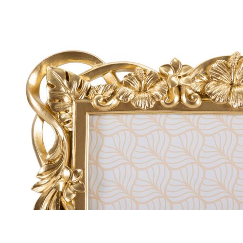 Cadre Photo Rectangulaire Doré En Résine Décor Feuilles Et Fleurs 27,8x33,5 Cm Pour Photo 20x25 Cm