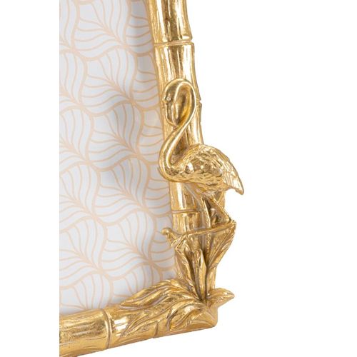 Cadre Photo Doré En Résine Décor Bambou Fleur Et Flamant 30x26 Cm Pour Photo 20x25 Cm