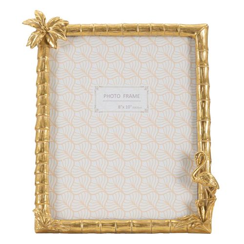 Cadre Photo Doré En Résine Décor Bambou Fleur Et Flamant 30x26 Cm Pour Photo 20x25 Cm
