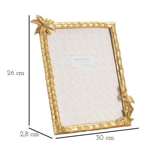 Cadre Photo Doré En Résine Décor Bambou Fleur Et Flamant 30x26 Cm Pour Photo 20x25 Cm