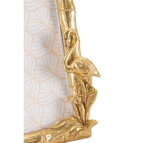 Cadre Photo Doré Décor Bambou Fleur Et Flamant En Résine 25x21 Cm Pour Photo 15x20 Cm