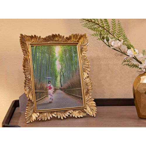 Cadre Photo Doré Décor Feuilles En Résine 28,5x34 Cm Pour Photo 20x25 Cm