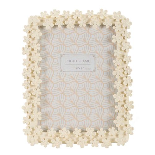 Cadre Photo Crème Décor Fleurs En Résine 20x25 Cm Format 15x20 Cm
