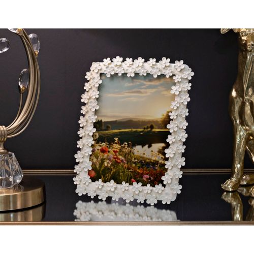 Cadre Photo Crème Décor Fleurs En Résine 20x25 Cm Format 15x20 Cm