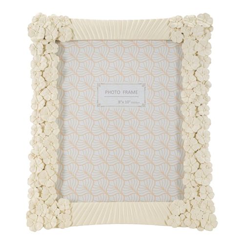 Cadre Photo Crème En Résine Décor Fleurs 27,8x33 Cm Format 20x25 Cm