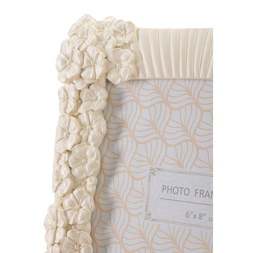 Cadre Photo Crème Décor Fleurs En Résine 22,8x28 Cm Format 15x20 Cm