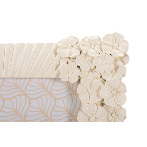 Cadre Photo Crème Décor Fleurs En Résine 22,8x28 Cm Format 15x20 Cm