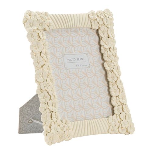 Cadre Photo Crème Décor Fleurs En Résine 22,8x28 Cm Format 15x20 Cm