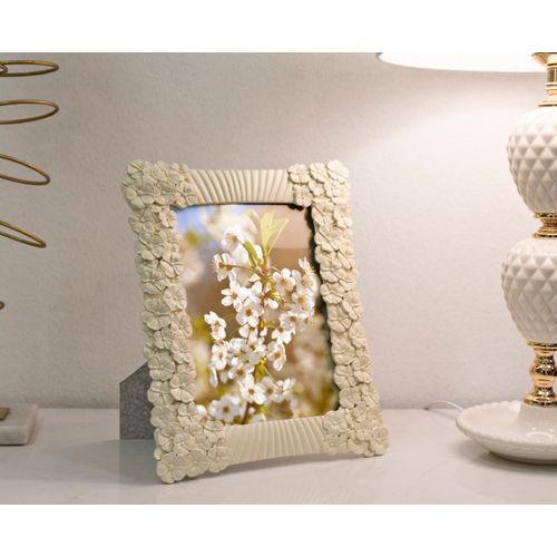 Cadre Photo Crème Décor Fleurs En Résine 22,8x28 Cm Format 15x20 Cm