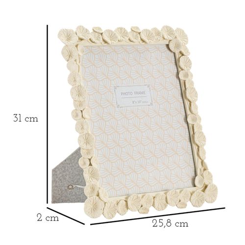 Cadre Photo Crème Décor Feuilles De Lotus En Résine 25,8x31 Cm Format 20x25 Cm