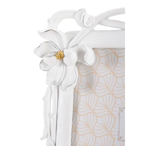 Cadre Photo Blanc En Résine Décor Fleurs Tressées 29,3x33,5 Cm Format 20x25 Cm