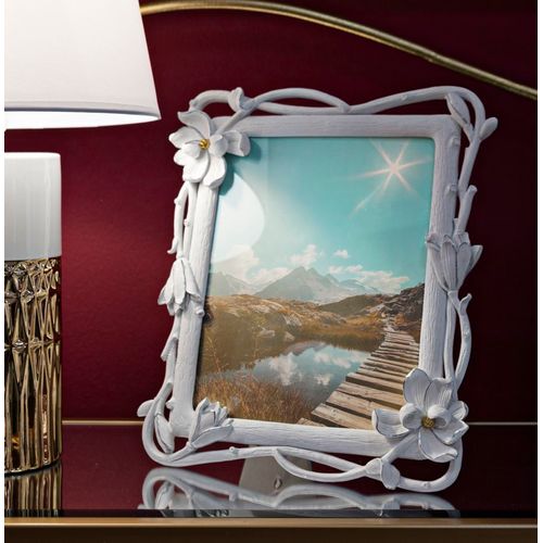 Cadre Photo Blanc En Résine Décor Fleurs Tressées 29,3x33,5 Cm Format 20x25 Cm