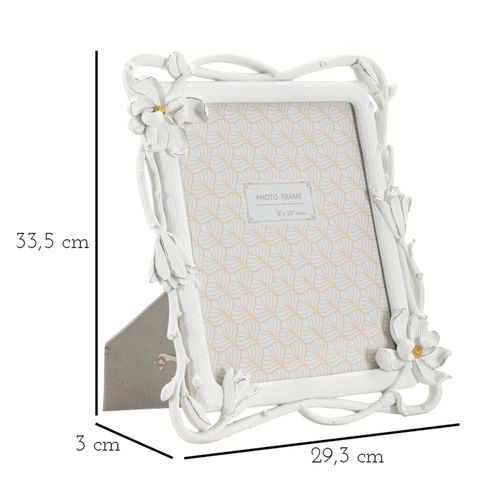 Cadre Photo Blanc En Résine Décor Fleurs Tressées 29,3x33,5 Cm Format 20x25 Cm