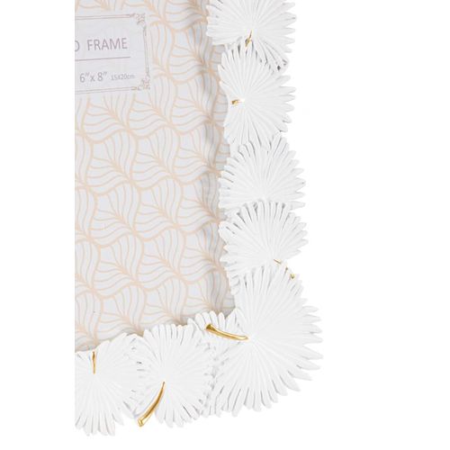 Cadre Photo Blanc Décor Feuilles En Résine 22,7x28 Cm Format 15x20 Cm