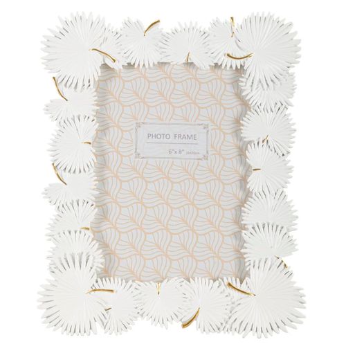Cadre Photo Blanc Décor Feuilles En Résine 22,7x28 Cm Format 15x20 Cm