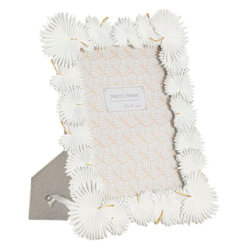 Cadre Photo Blanc Décor Feuilles En Résine 22,7x28 Cm Format 15x20 Cm