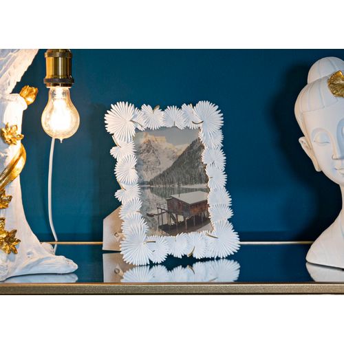 Cadre Photo Blanc Décor Feuilles En Résine 22,7x28 Cm Format 15x20 Cm