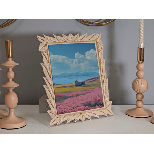 Cadre Photo Crème 27x32 Cm Avec Finition Feuilles Dorées Pour Photo 20x25 Cm