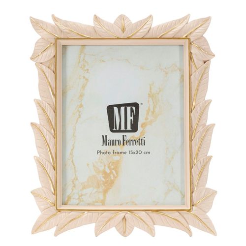Cadre Photo Crème 21x27 Cm Finition Feuilles Dorées Pour Photo 15x20 Cm