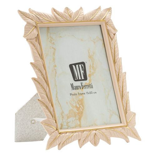 Cadre Photo Crème 21x27 Cm Finition Feuilles Dorées Pour Photo 15x20 Cm