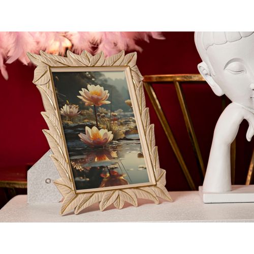 Cadre Photo Crème 21x27 Cm Finition Feuilles Dorées Pour Photo 15x20 Cm