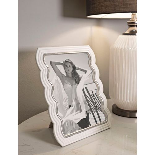 Cadre Photo Blanc Et Argent 25x30 Cm Design Ondulé Moderne Pour Photo 20x25 Cm