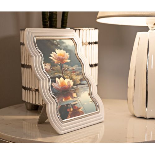 Cadre Photo Blanc Et Argent 20x25 Cm Design Ondulé Élégant Pour Photo 15x20 Cm