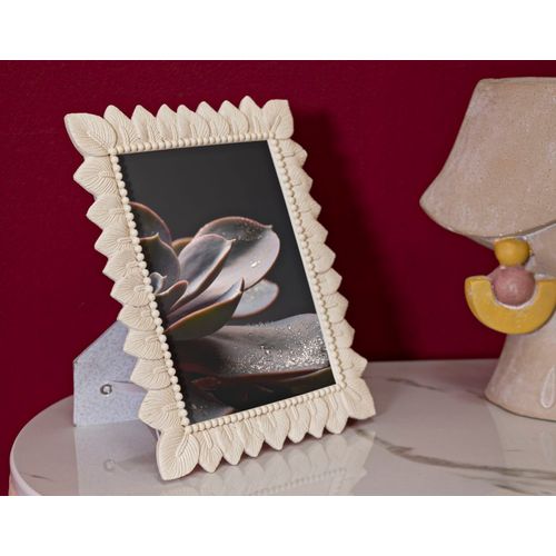 Cadre Photo Crème 15x20 Cm Avec Décor De Feuilles Élégant Et Raffiné