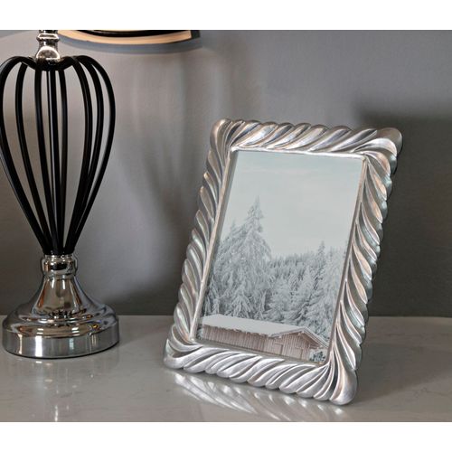 Cadre Photo Argent 15x20 Cm Avec Bord Tressé Sculpté Élégant