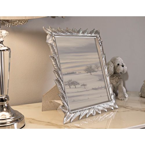 Cadre Photo Argent 20x25 Cm Avec Bordure Feuilles Décoratives Élégantes