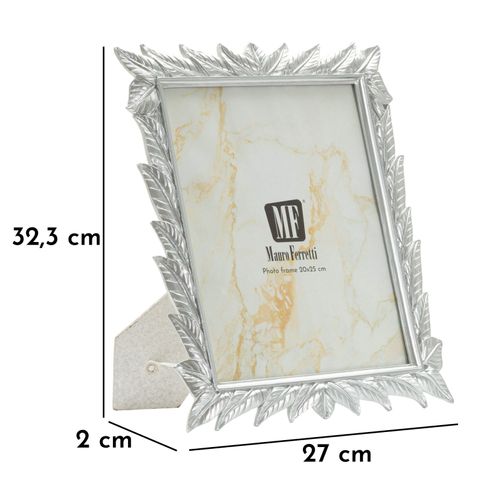 Cadre Photo Argent 20x25 Cm Avec Bordure Feuilles Décoratives Élégantes