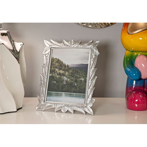 Cadre Photo Argent 15x20 Cm Avec Finition Feuilles Décoratives Élégantes