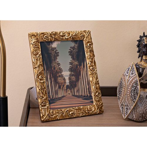 Cadre Photo Doré 19,8x25 Cm Format 15x20 Motif Floral Élégant