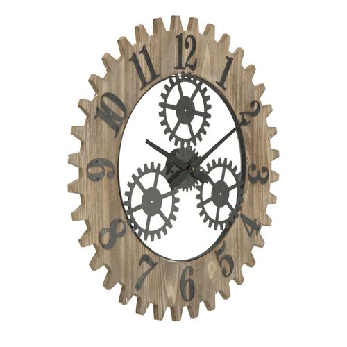 Horloge Murale Ø60 Cm Style Industriel En Métal Et Mdf Finition Bois Naturel