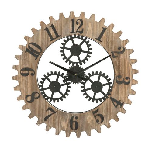 Horloge Murale Ø60 Cm Style Industriel En Métal Et Mdf Finition Bois Naturel