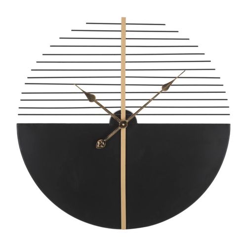 Horloge Murale Ronde Ø60 Cm Métal Noir Et Doré Avec Décor Géométrique Élégant