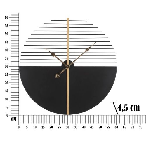 Horloge Murale Ronde Ø60 Cm Métal Noir Et Doré Avec Décor Géométrique Élégant