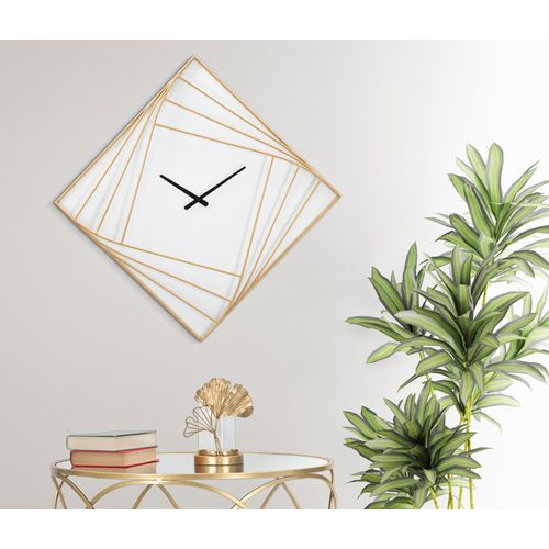 Horloge Murale Carrée 85 Cm En Métal Doré Au Design Géométrique Élégant
