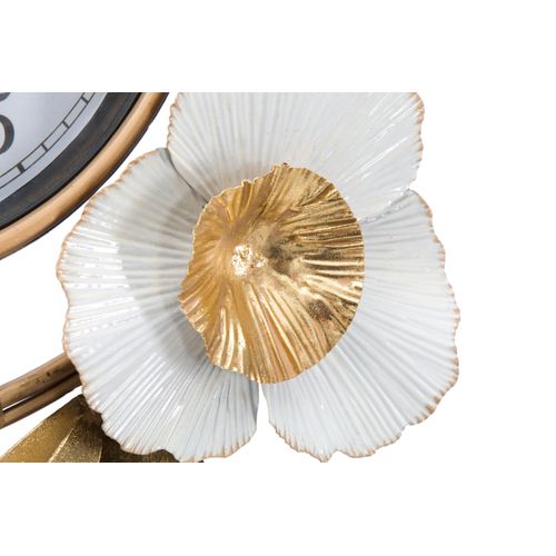 Horloge Murale Ronde 92,5 Cm Avec Panneau 3d Décoratif Fleurs Et Feuilles Doré