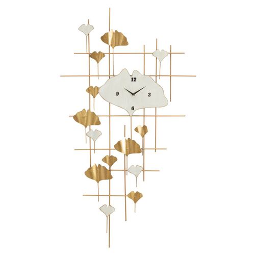 Grande Horloge Murale 3d 133 Cm Avec Panneau Géométrique Et Décorations Feuilles Dorées