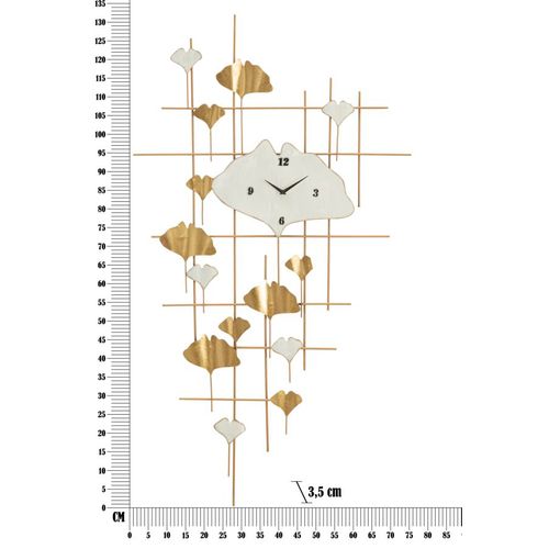 Grande Horloge Murale 3d 133 Cm Avec Panneau Géométrique Et Décorations Feuilles Dorées