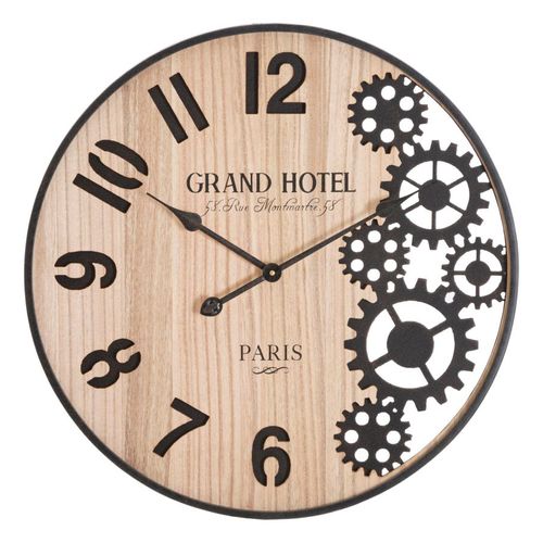 Horloge Murale Ronde Ø 60 Cm Style Industriel Avec Engrenages Décoratifs Noirs Et Bruns