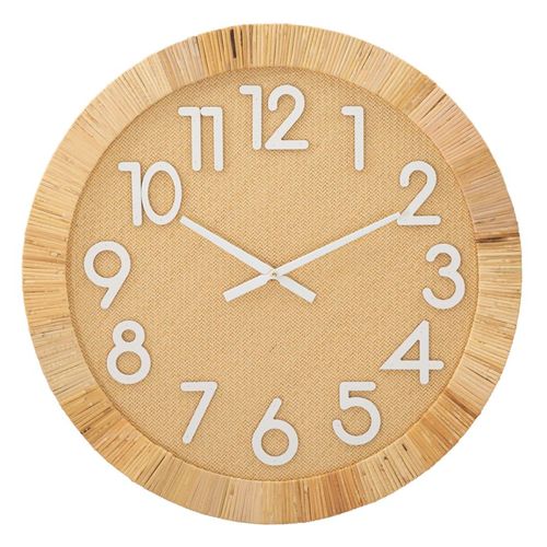 Horloge Murale Ronde 60 Cm Style Bohème En Mdf Et Rotin Finition Artisanale