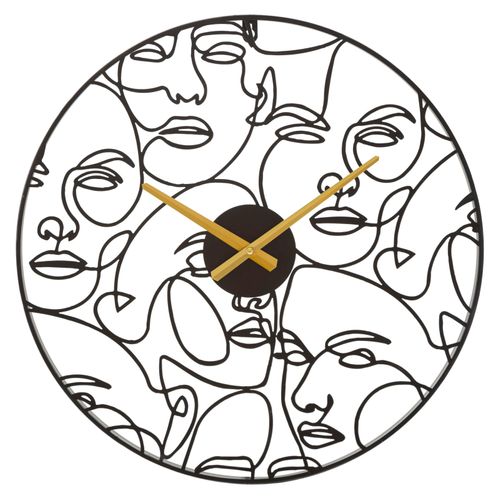 Horloge Murale Ronde 50 Cm Style Bohème Avec Cadran Visage Cubiste Noir