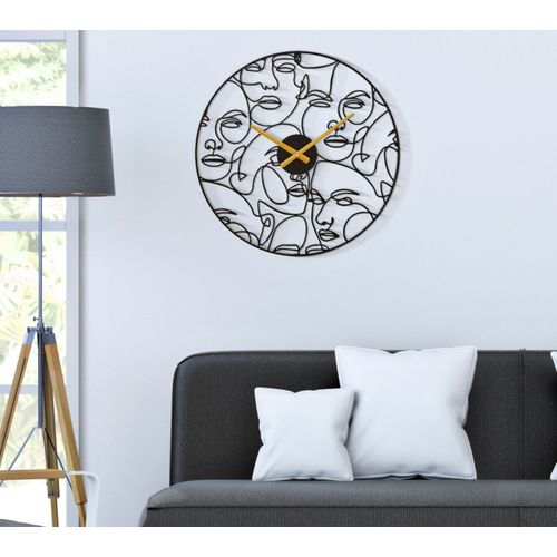 Horloge Murale Ronde 50 Cm Style Bohème Avec Cadran Visage Cubiste Noir