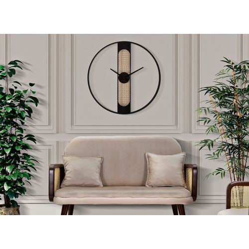 Horloge Murale Ronde 60 Cm Style Bohème Avec Décoration Centrale Façon Paille De Vienne