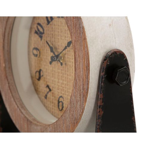 Horloge De Table Ronde 24 Cm Style Bohème Chic En Bois Et Métal Avec Support Orientable