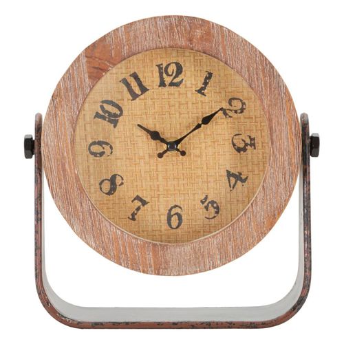 Horloge De Table Ronde 24 Cm Style Bohème Chic En Bois Et Métal Avec Support Orientable